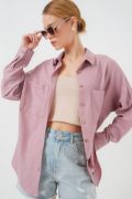 20126 Oversize Keten Gömlek - Gül Kurusu resmi